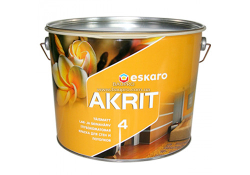 Фарба ESKARO Akrit 4 для стін і стель (глибокоматова), 9,5 л