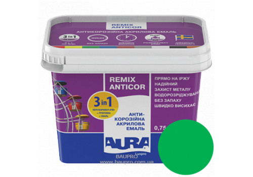 Грунт-эмаль AURA 3 в 1 Luxpro Remix Anticor акриловая RAL 6005 (зеленая), 0,75 л