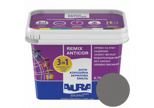 Ґрунт-емаль AURA 3 в 1 Luxpro Remix Anticor акрилова RAL 7043 (темно-сіра), 0,75 кг