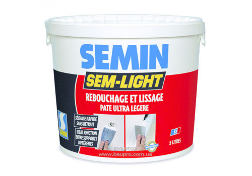 Шпаклевка SEMIN SEM-LIGHT ремонтная сверхлегкая безусадочная (экстра белая), 5 л