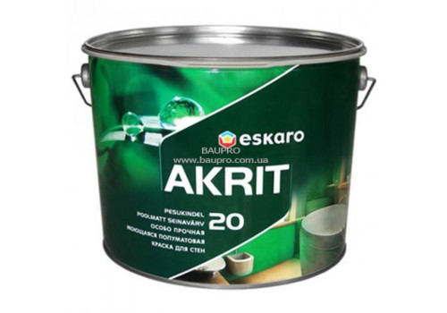 Фарба ESKARO Akrit 20 особливо міцна миюча для стін (напівматова), 9,5 л