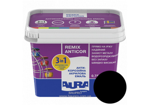 Ґрунт-емаль AURA 3 в 1 Luxpro Remix Anticor акрилова RAL 9011 (чорна), 0,75 кг