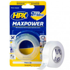 Лента HPX MAXPOWER двухсторонняя прозрачная, 19 мм*2 м, (блистер)