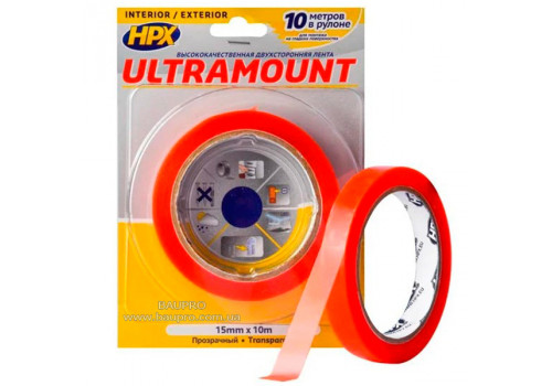 Лента HPX ULTRA MOUNT ультратонкая прозрачная, 15 мм*10 м, (блистер)
