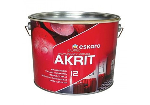 Краска ESKARO Akrit 12 износостойкая моющаяся для стен (полуматовая), 9,5 л
