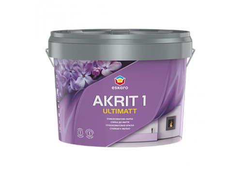 Краска ESKARO Akrit 1 Ultimatt TR для стен и потолков (глубокоматовая), 9 л